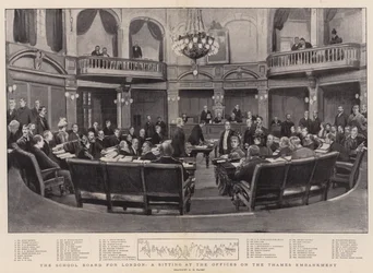 The School Board for London, a Sitting at the Offices on the Thames Embankment